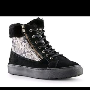 Cougar Snakeskin Design Black and Gray Women's High-Top Faux Fur Boots_8